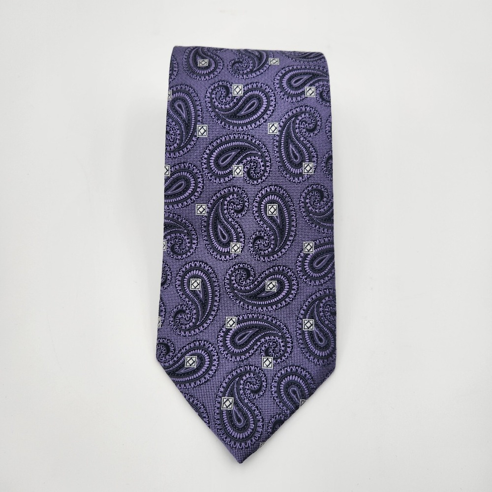 Jos. A. Bank Neck Tie Pointed Men's One Size‎ Purple Paisley Print Silk Formal
